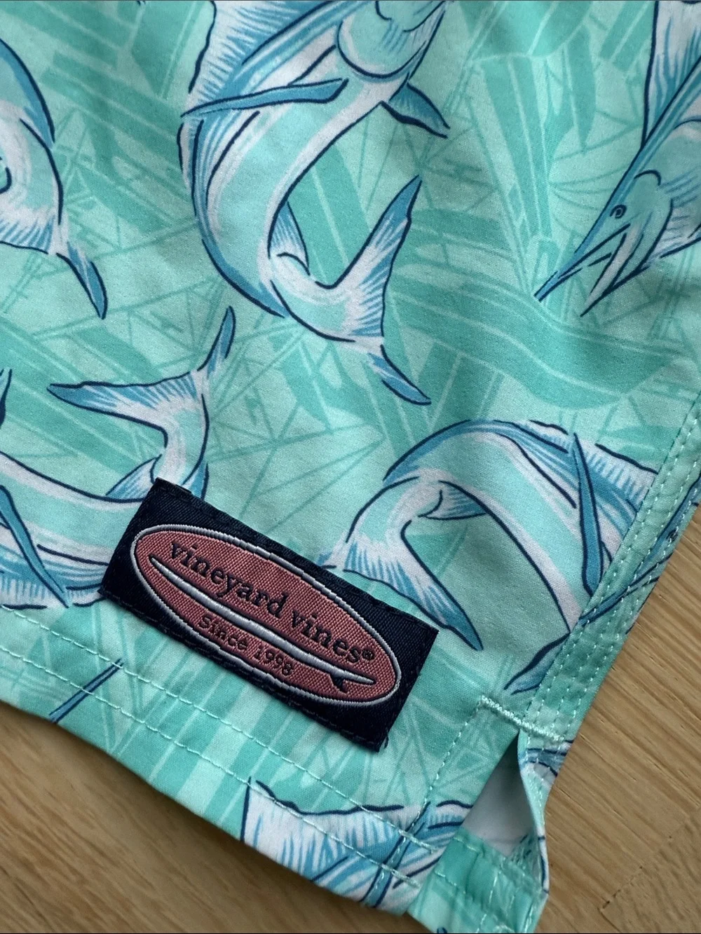 Vineyard Vines Kids Aqua Blue Marlin Swim Trunks